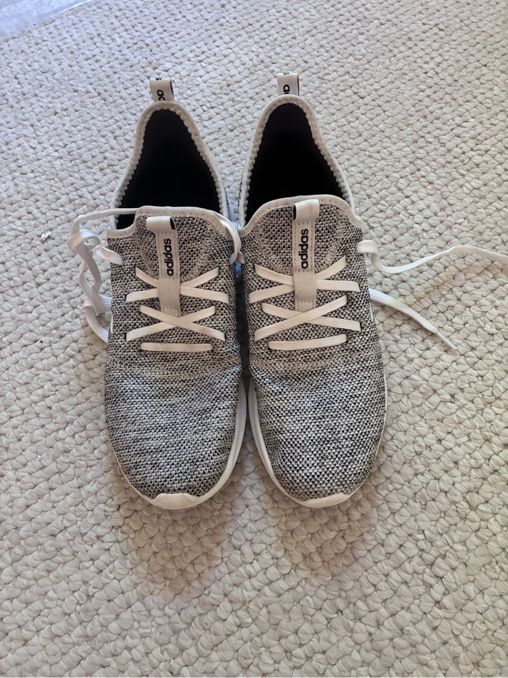 adidas Grey and White Knit Slip-On Sneakers